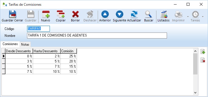 Tarifas de comisiones de agentes en OfiPro