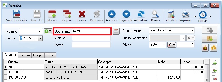 Teclas rápidas en asientos