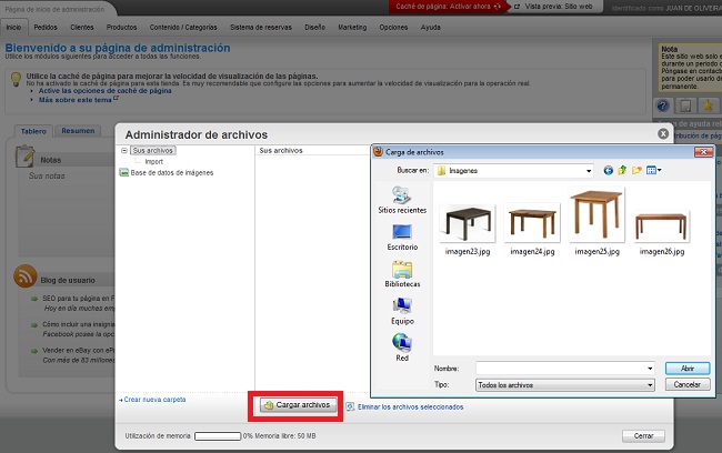 Cargue las imágenes de sus articulos con el Administrador de archivos