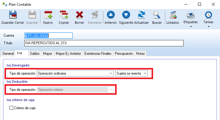 Ficha de una Cuenta contable de IVA Ficha de una Cuenta contable de IVA