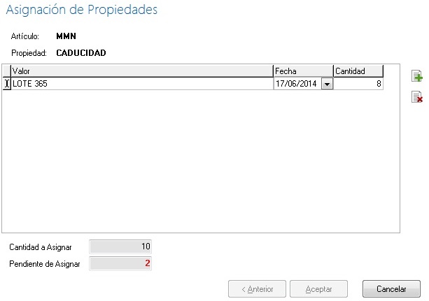 Pantalla de asignación de propiedades con cantidades pendientes de asignar Pantalla de asignación de propiedades con cantidades pendientes de asignar