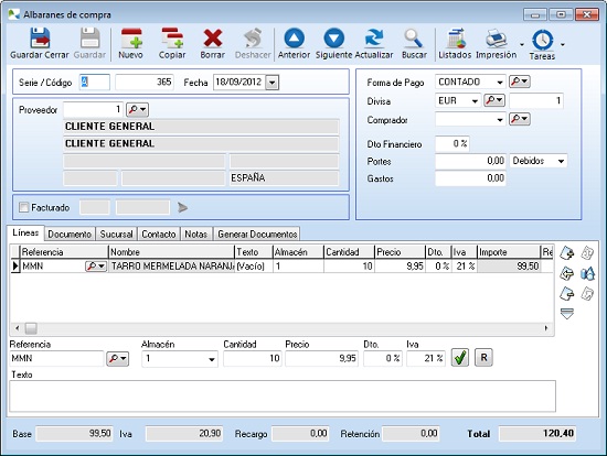 Albarán de Compra Albarán de Compra