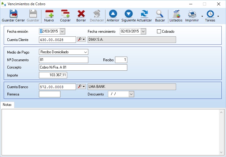 Vencimientos de cobro en OfiPro Contabilidad
