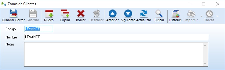 Alta de categoría para zonas de clientes Alta de categoría para zonas de clientes